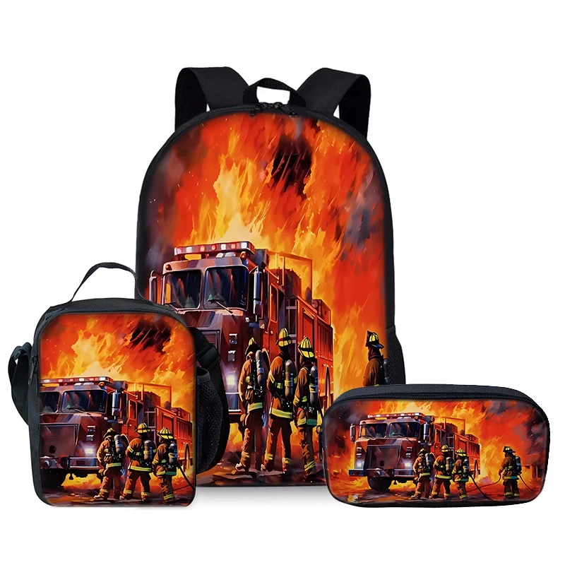

Fire Hero Three Piece Backpack Set For Boy And Girls Best Gifts 2D Flat Cartoon School Backpack For Children