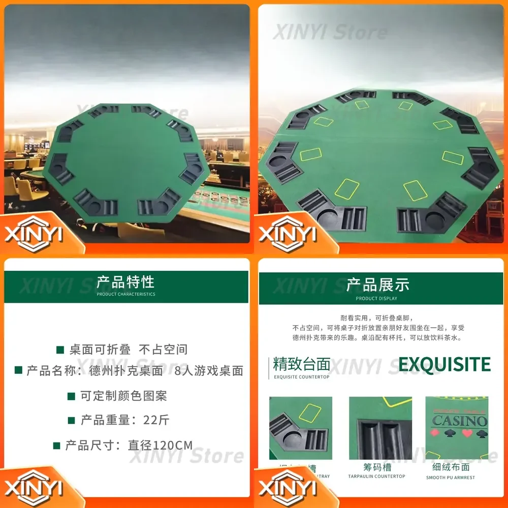 Octagonal Poker Table Foldable in Half for Easy Carrying Portable Desktop Gaming Table for Home Casino Party Game Night