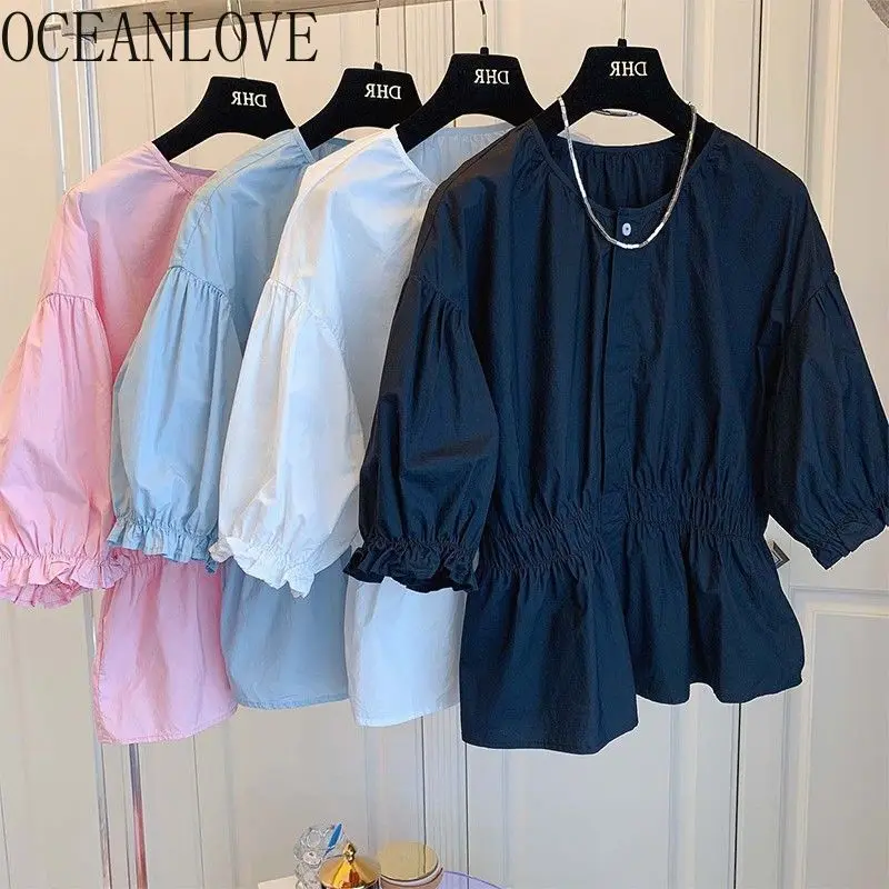 OCEANLOVE Shirts&blouses Women Tops Solid Sweet Spring Summer Simple Blusas Feminina Korean Fashion Loose Elegant Camisas