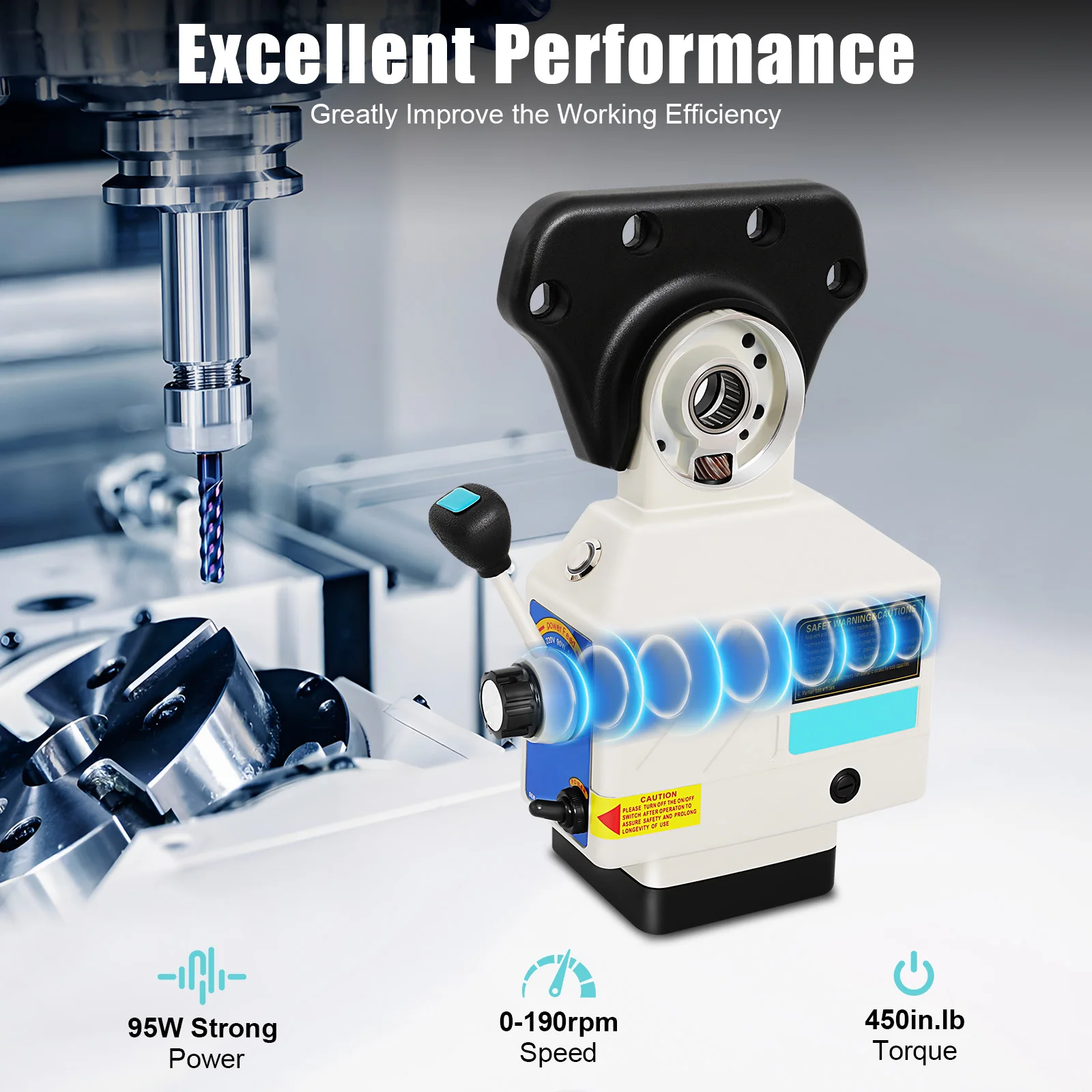 Alimentatore di potenza 220V 95W per fresatrice asse X, controllo di velocità preciso 0-190 RPM, coppia 450 in.lb, alimentatore compatto in lega di alluminio per macchine di fresatura, foratura e