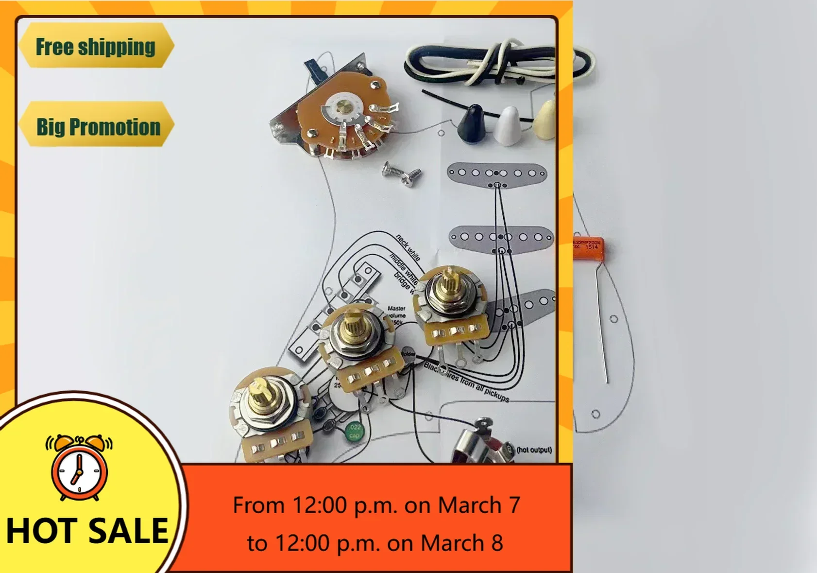 

QX Music Store-Wilkinson WVS 60's Alnico5 SSS Single Coil Guitar Pickup with Potentiometer Wiring Kit 1 Set