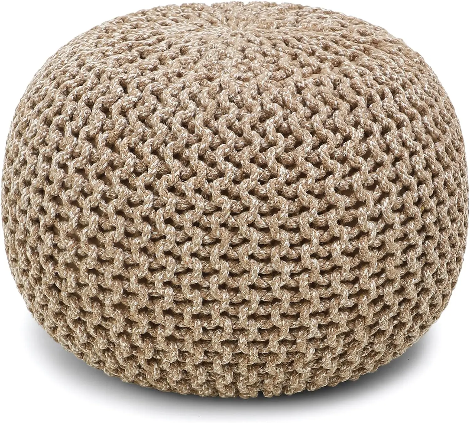 Round Pouf Ottoman - Hand Knitted Cable Boho Poof Home Décor Pouffe Circular Footrest for Living Room - Nursery