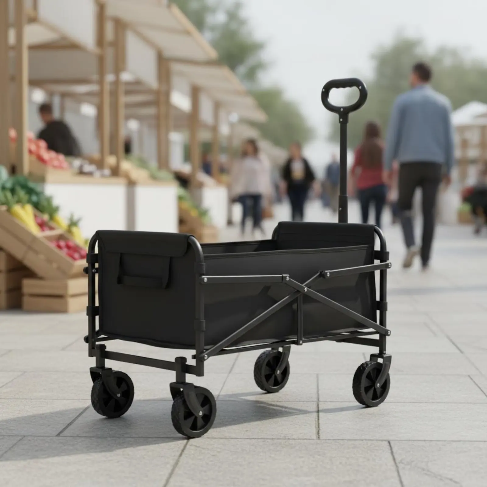 Foldable Camping Cart Tear-Resistant Material Foldable Utility Wagon Outdoor Pull Cart 360-Degree Rotating Wheels