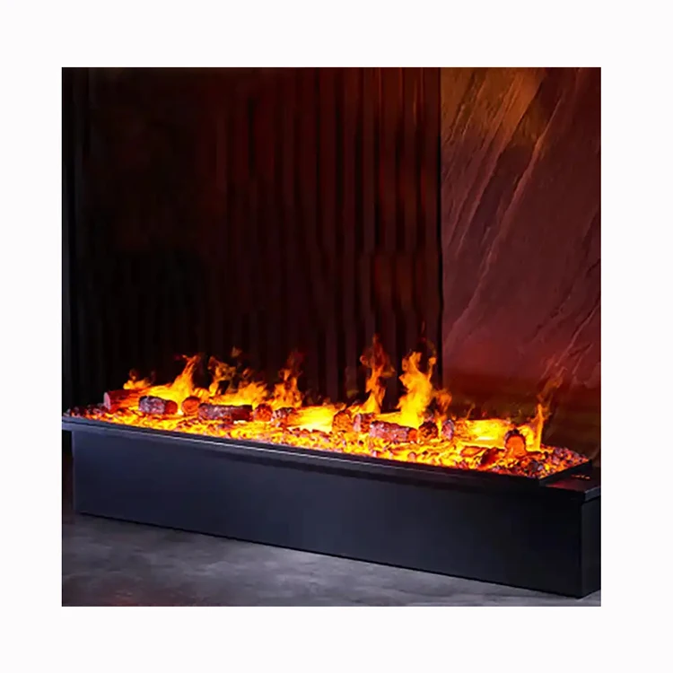 Factory Direct Customized 1480mm Black Decorative Heated Electric Fireplace Simulated Flame Remote Control English for Hotel Use