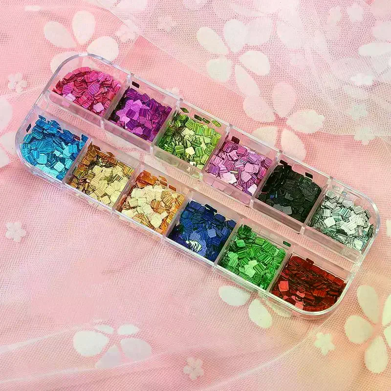 Diamond And Rectangular Sequin Nail Art Accessories Retro Patchwork Sequin DIY Nail Decor Supplies 6/12 Grids
