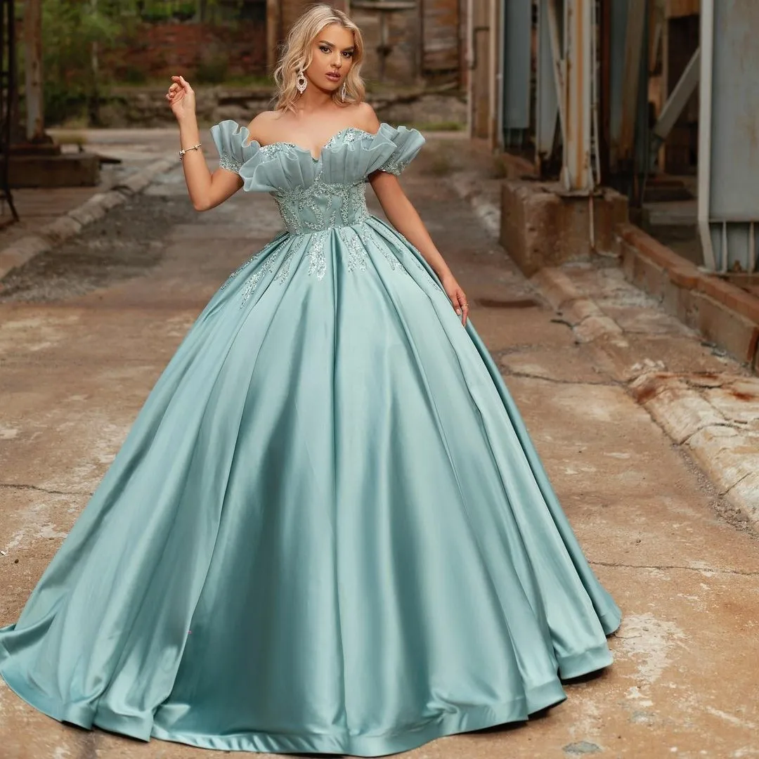 Meetlove Abiti da principessa Abiti da ragazza per la festa di ballo Increspato con scollo a cuore e perline con spalle scoperte Abiti per occasioni speciali Abiti in raso