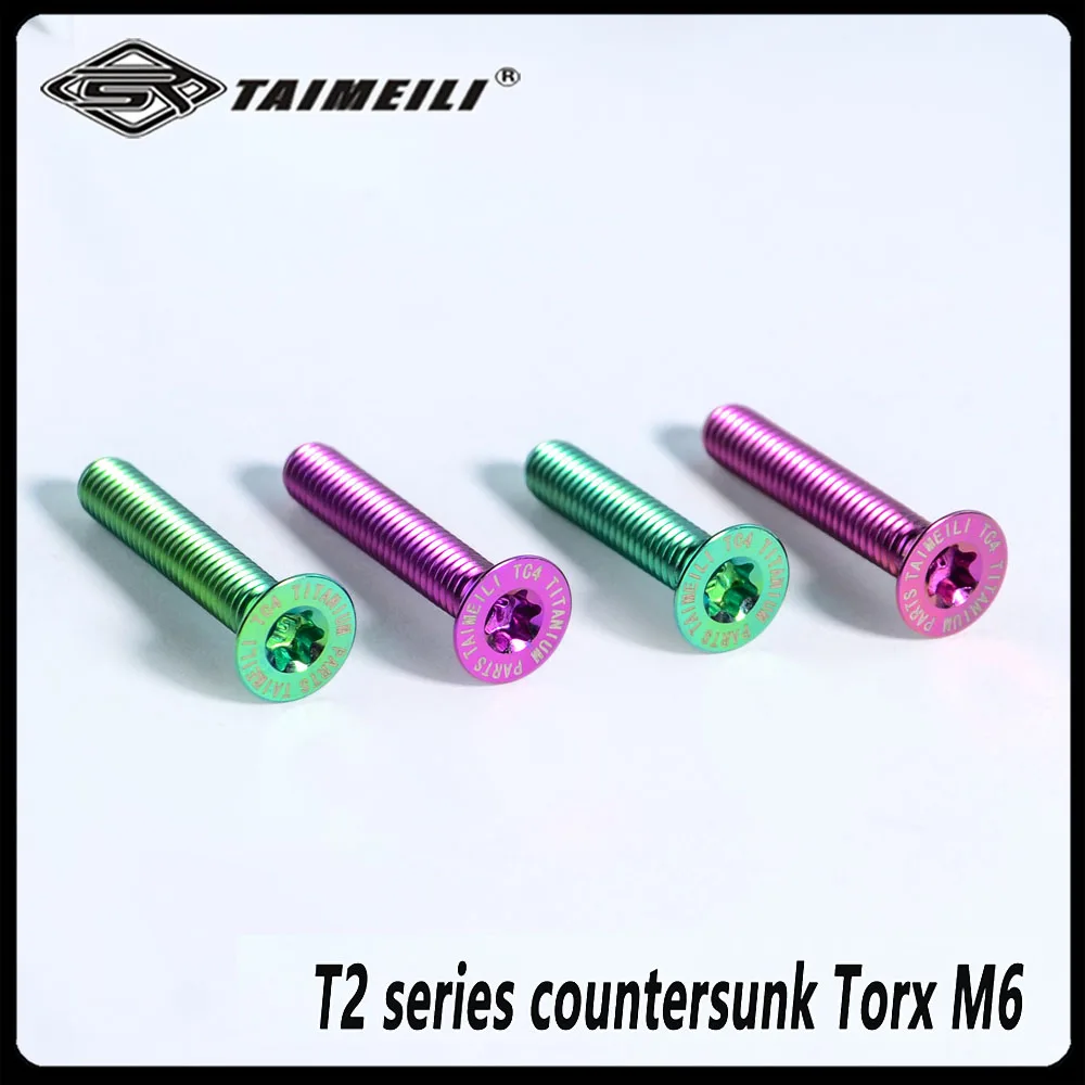 TAIMEILI 1PCS Titanium alloy countersunk head screw T2 series m6x12-304050mm bicycle refitting screw