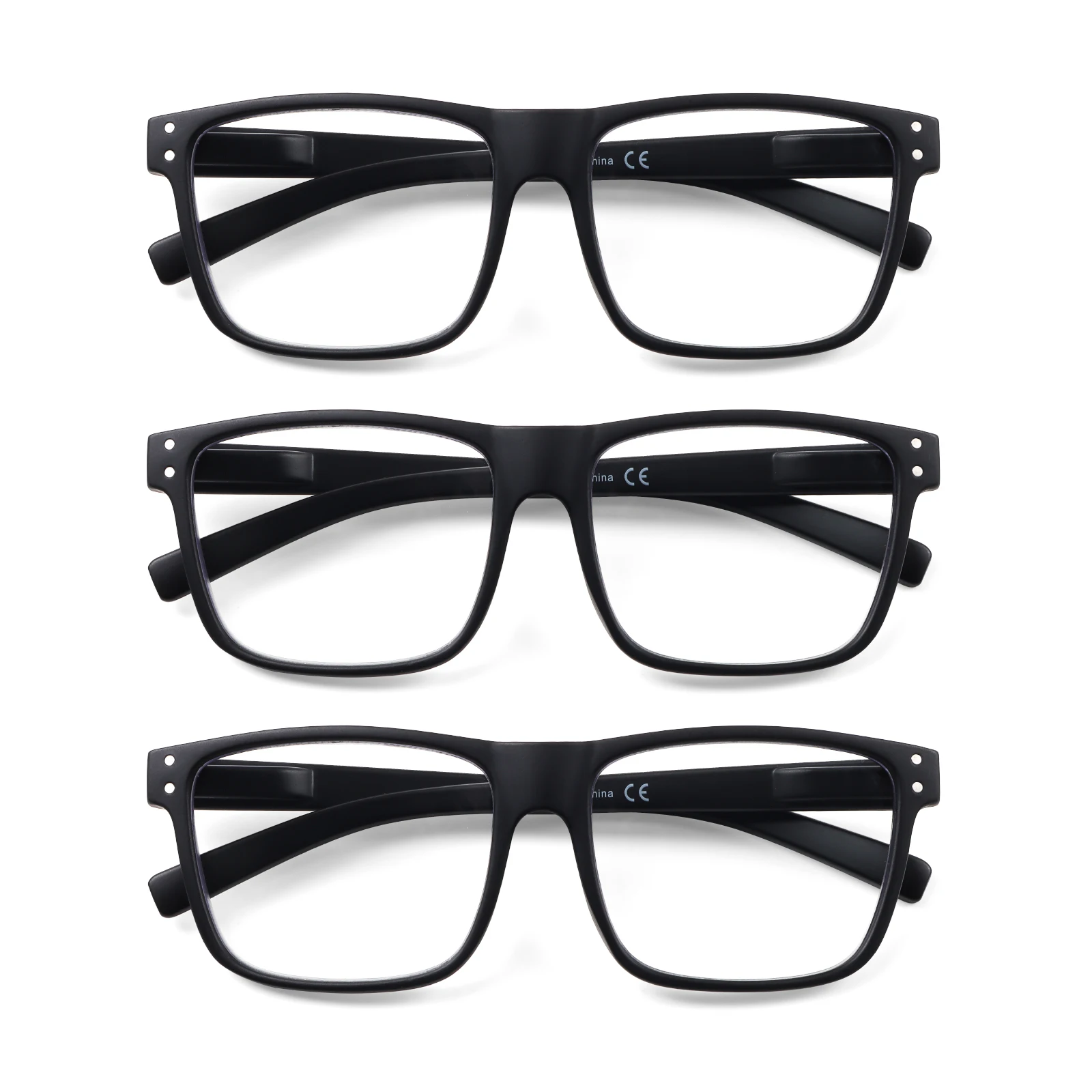 3 Pack Reading Glasses for Men Women Black Square Frame Blue Light Blocking Spring Hinge Lightweight Presbyopic Glasses