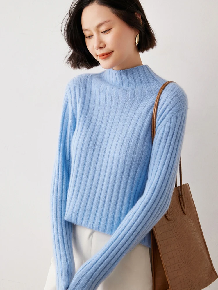 

ANGEL New Women Cashmere Mock-Neck Pullovers Slim Sweater Autumn Winter Long Sleeve 100% Cashmere Knitwear Basic Clothing Top