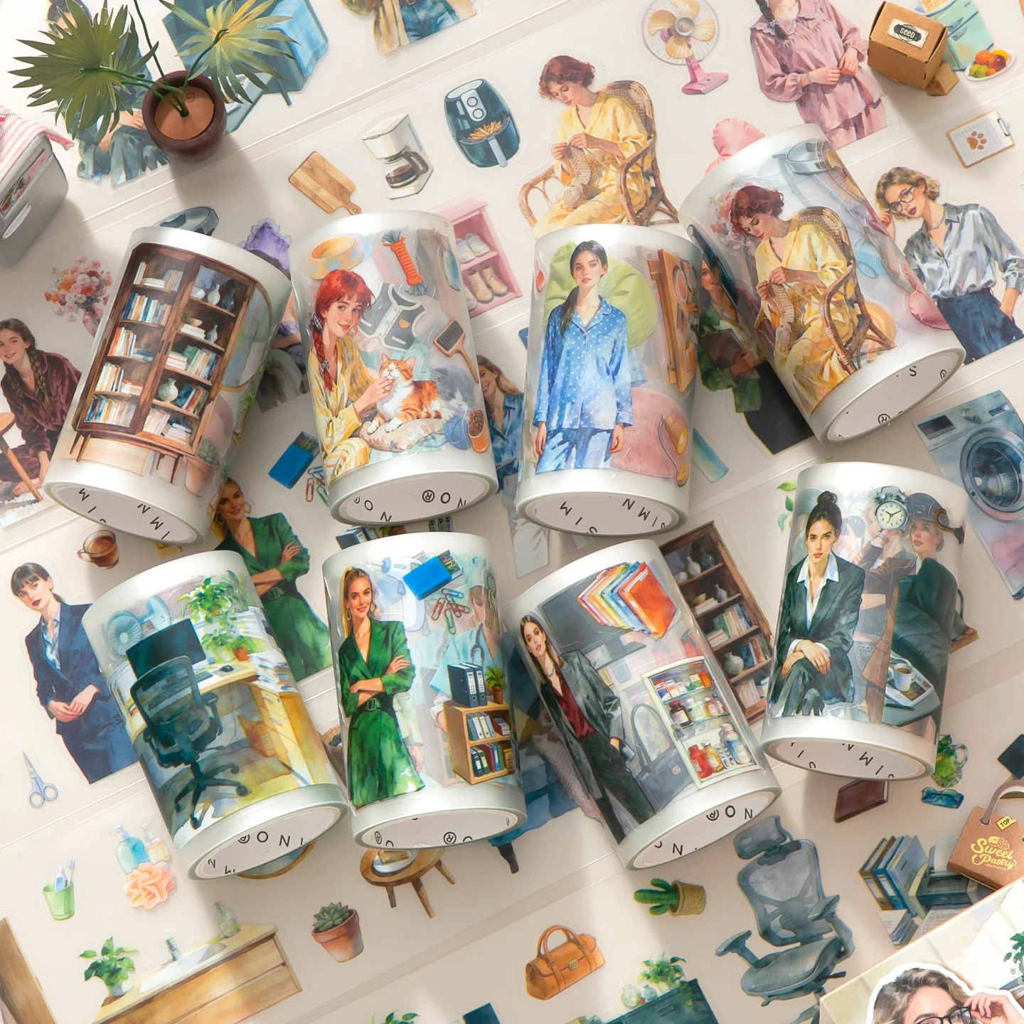 4roll/set Kawaii Ins Home Life&Professional Beauty PET Die Cutting Tape Set DIY Diary Scrapbook Aesthetics Stationery Supplies