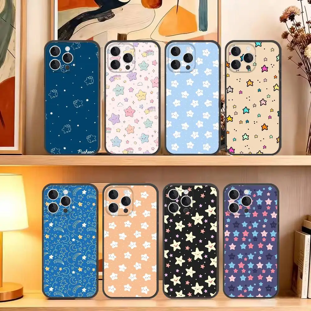 

Star Print Phone Case For iPhone16,15,14,13,12,11,Pro,Max,Plus,X,XS,SE4,E,Mini,Soft Black Case