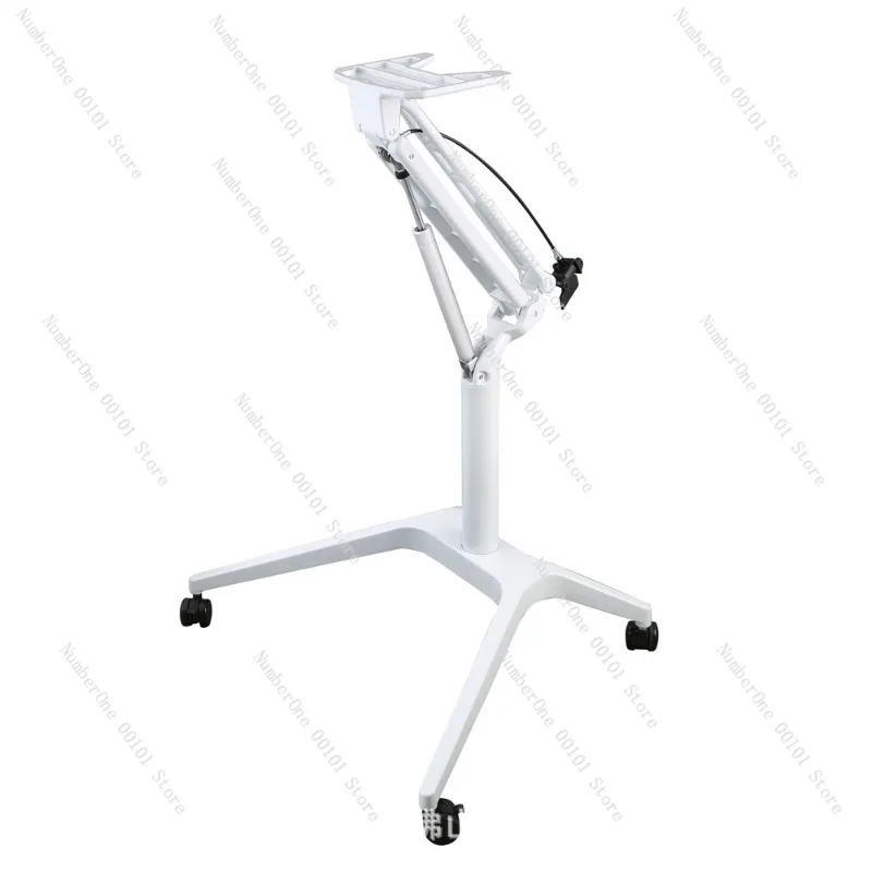 Pneumatic Height Adjustable Mobile Table, Aluminum Alloy Lift Podium and Bedside Table, Flexible Rolling Stand without Tabletop