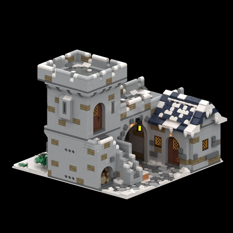 Medieval Castle Model MOC Building Bricks Winter Snow Mountain Castle Modular Technology Children Holiday Gift Assemble Toy Suit
