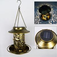 Solar Energy Bird Lantern Waterproof Solar Light Wild Hanging Bronze Outdoors Decoration Metal Feeder for Solar Garden Tray Tree