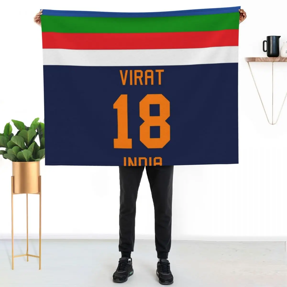 Virat Kohli 18 New Indian Cricket Jersey Throw Blanket Soft Comfort Blanket for Reading Watching TV