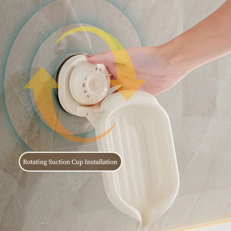 Suction Cup Soap Dish Holder - Rotatable Bathroom Soap Box - Wall Mount Soap Holder Shower - ABS Soap Dish with Drainage Tray