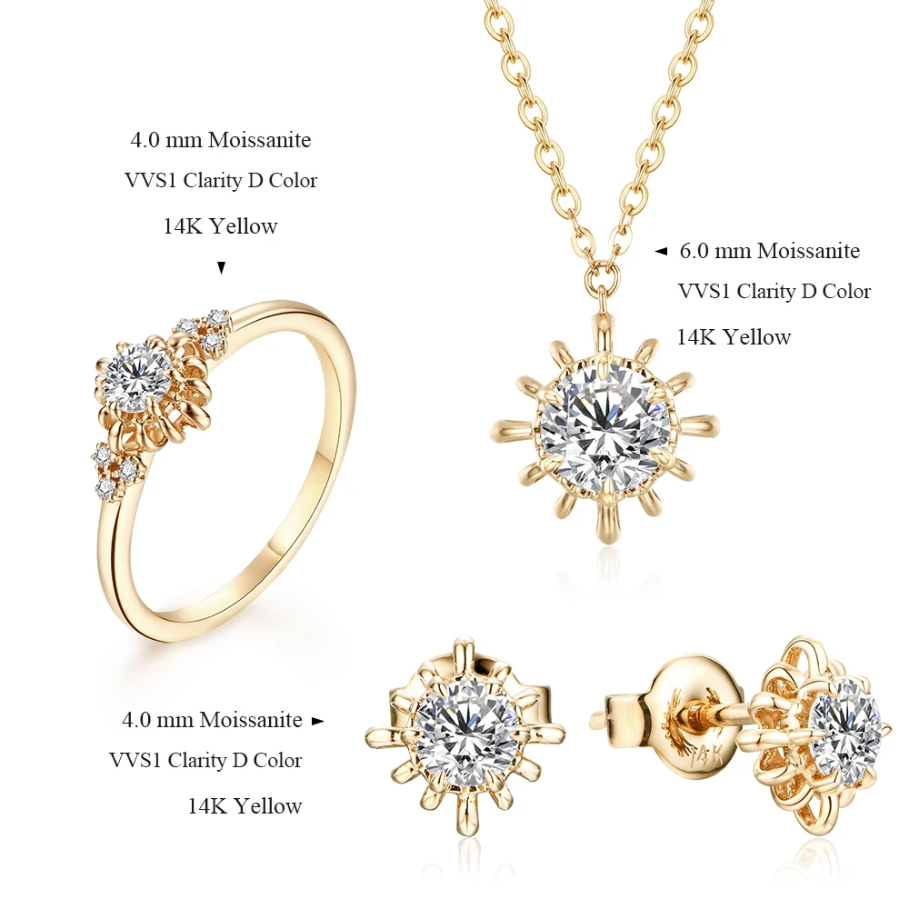 MINTYBOX Solid 10k 14k 18k Yellow Gold Moissanite Necklace Luxurly Moissanite Jewelry Set for Women Engegament Earrings Ring New