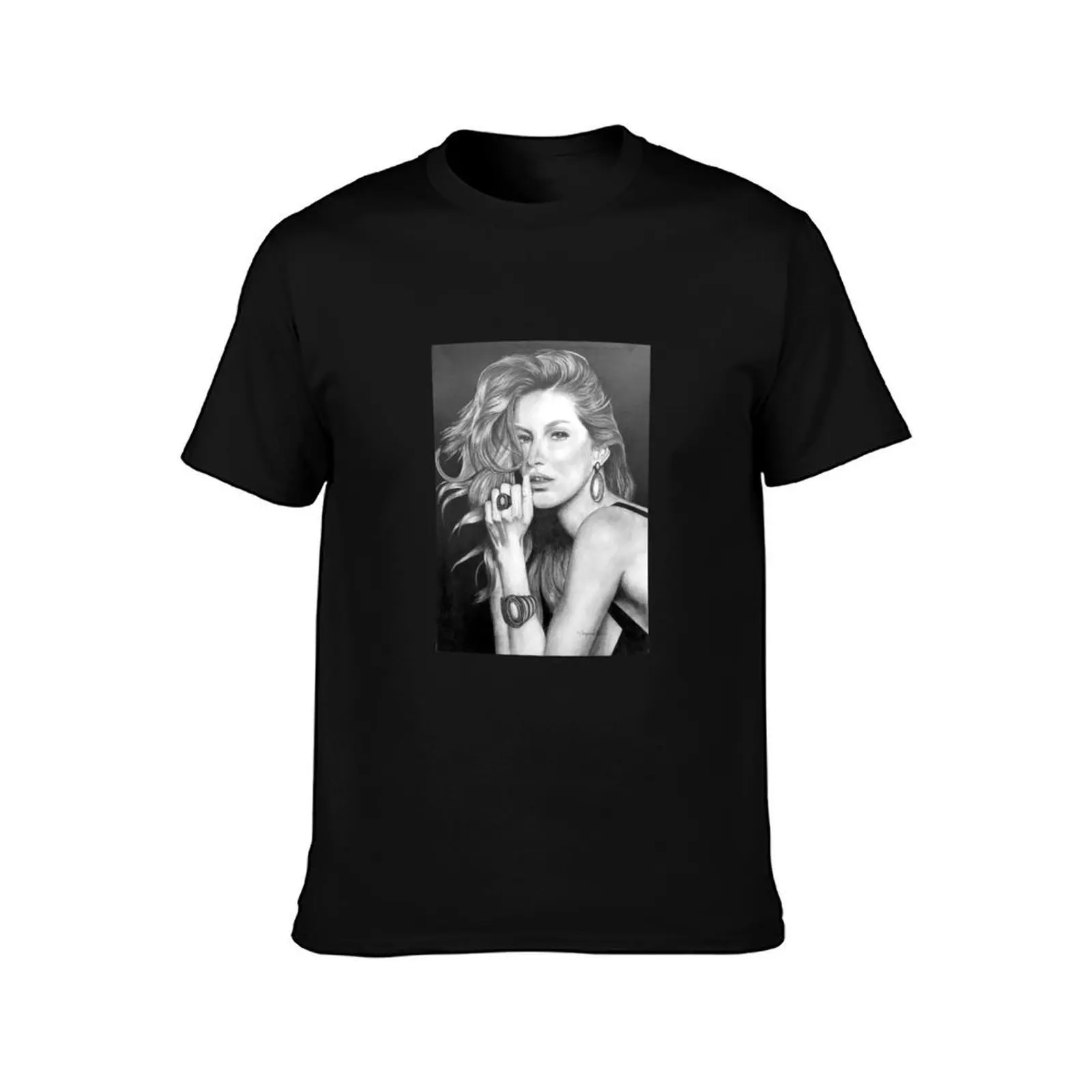 Gisele Bündchen in Graphite Pencil T-Shirt, Summer Casual Cotton Tee, Oversized Streetwear Tops, Vintage Graphic Print