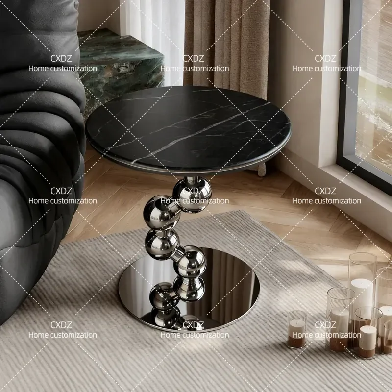 Sofa side rock slab light luxury small coffee table marble living room corner few simple balcony movable small round table