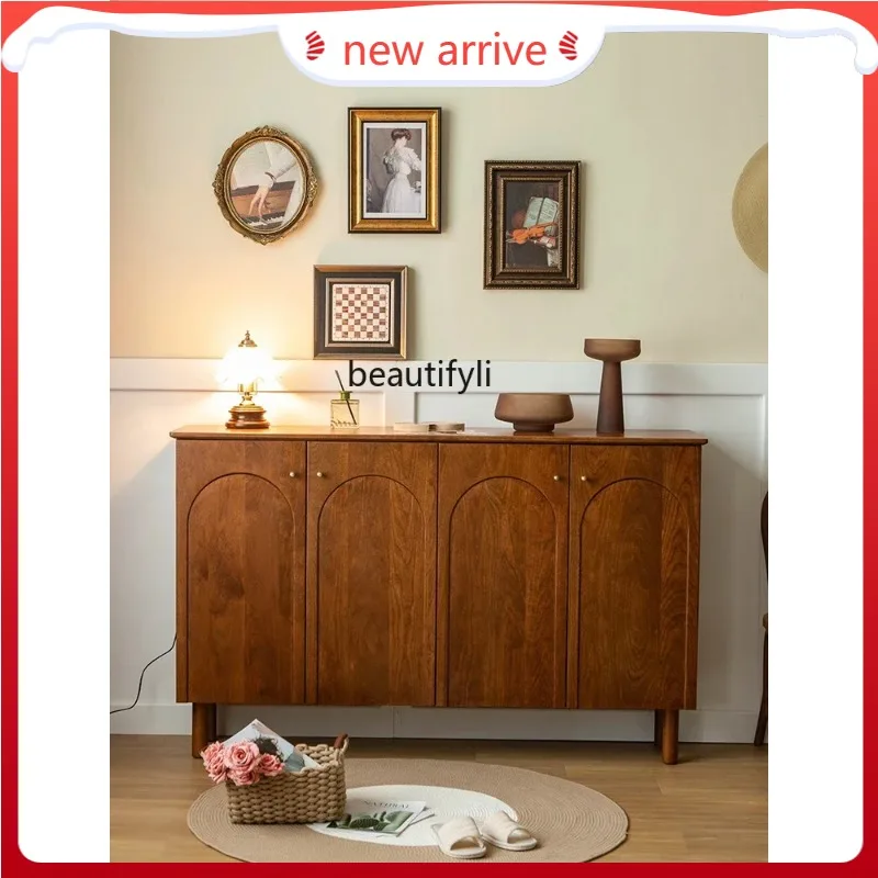 

D2520 Retro Cherrywood Shoe Cabinet Four-Door Mid-Ancient Storage Door Locker Solid Wood French Side Hall Cabinet