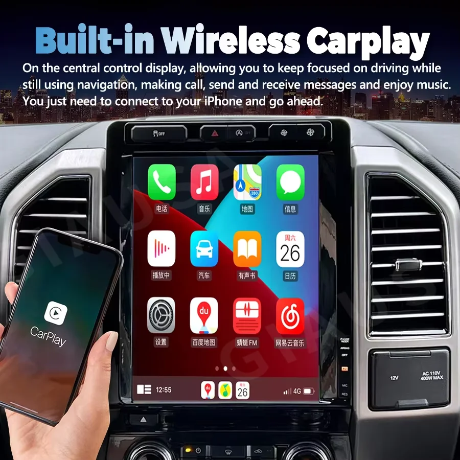 Multimedia Video Wireless CarPlay Bluetooth Stereo Player Car Radio for Ford F150 2015-2019 Qualcomm Android 13 Auto Navigation