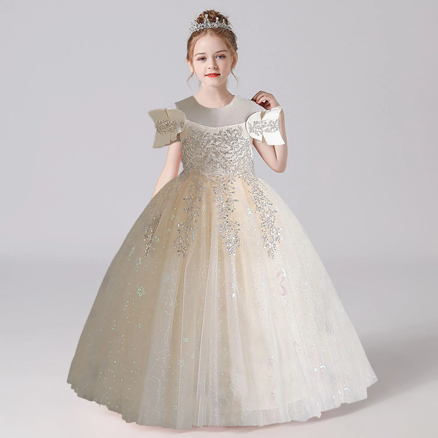 Grace Stylish Little Big Girls Off Shoulder Wedding Flower Girl Birthday Party Graduation Ceremony Performance Party Long Dress