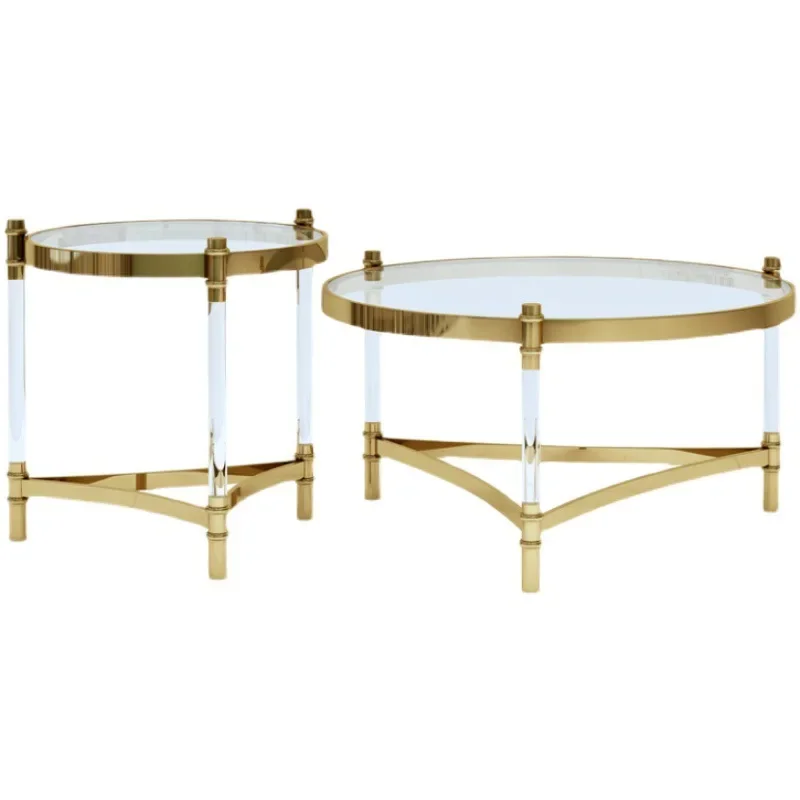 Golden Luxury Stainless Steel Round Table Top Glass Tea Table Clear