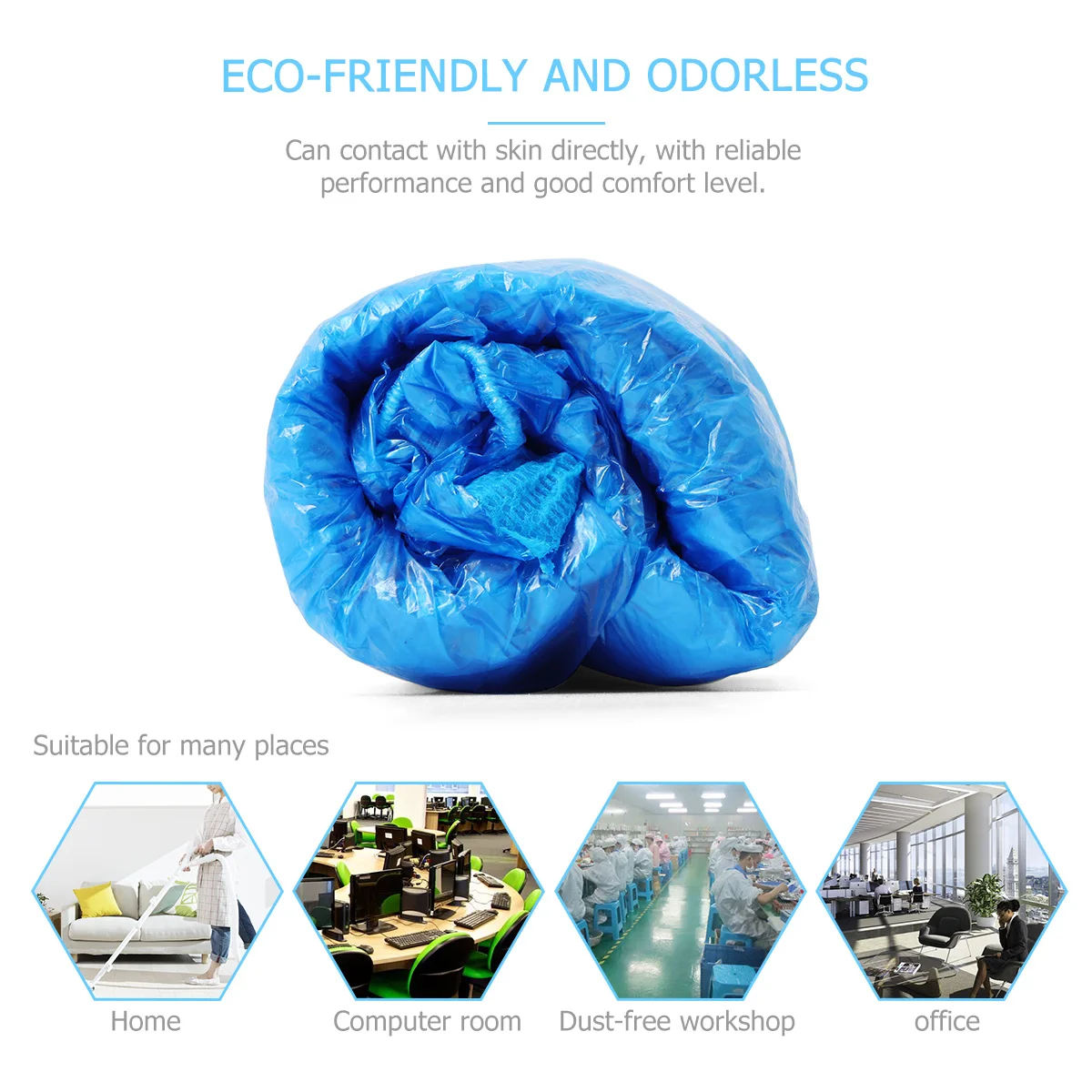

100Pcs Shoe Covers Disposable Plastic Overshoes Blue Elastic Size 16Cm Protective Coverings for Home Office Hotel Car Use