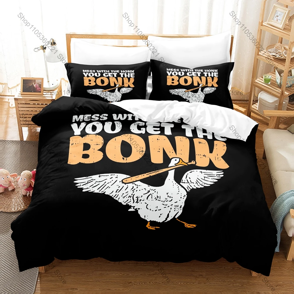 Funny You Get The Bonk Humor Pattern 3 Pieces Bedding Set Quilt Cover With Two Pillow Cases Comfortable Household Bedding