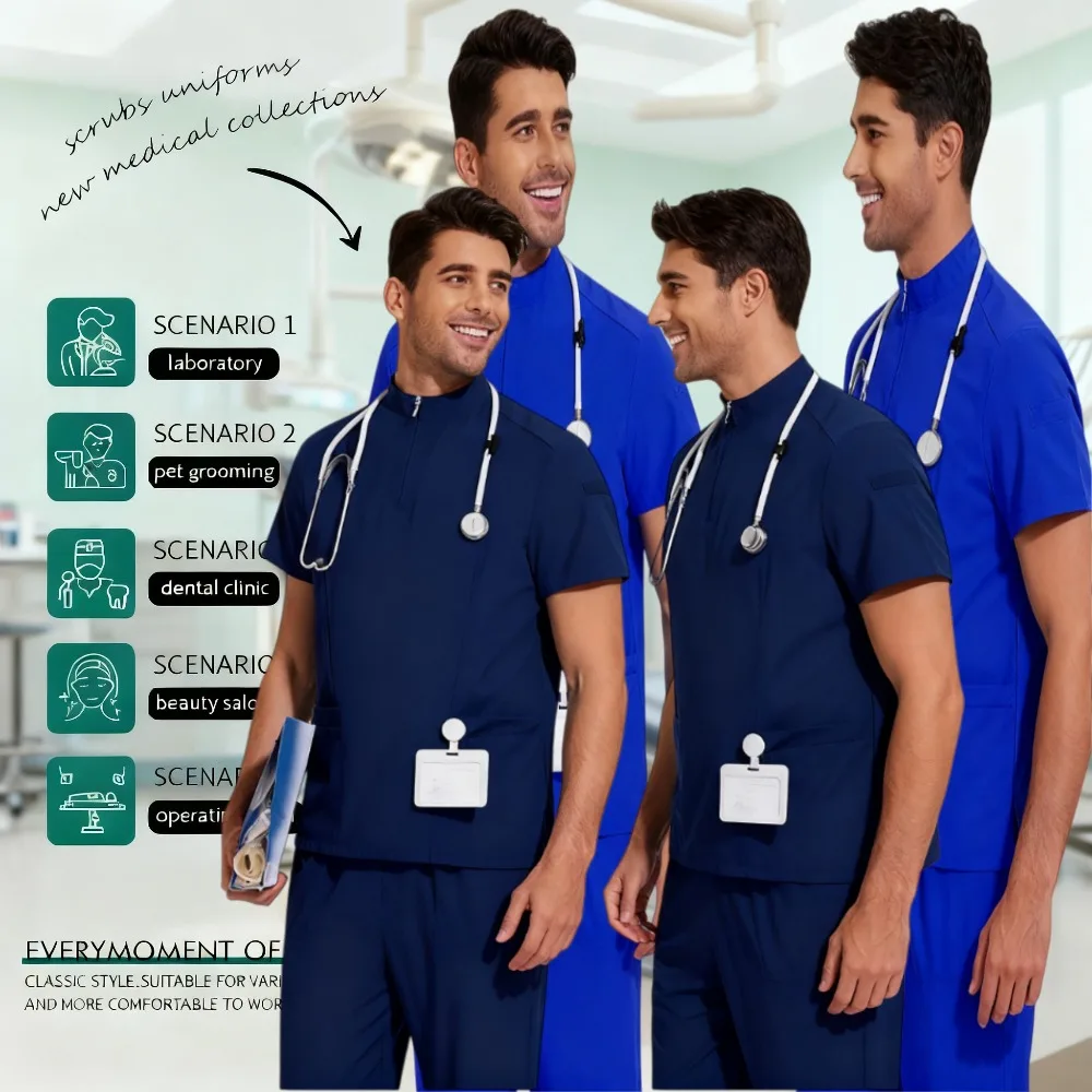 الوقوف طوق قصيرة الأكمام سستة مستشفى التمريض الملابس صالون تجميل تنظيف موحدة مجموعة الزي البيطري مجموعة #1