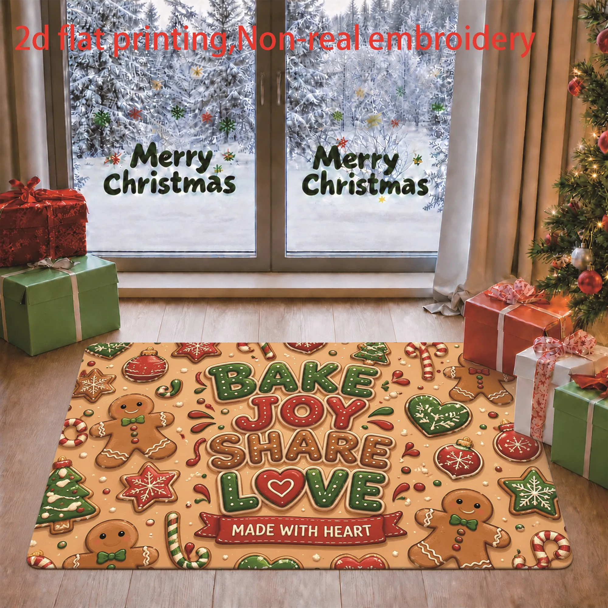 Antique Style Santa Christmas Doormat Bow Bell Holly Decor Floor Mat Porch Entry Xmas Holiday Home Accessory
