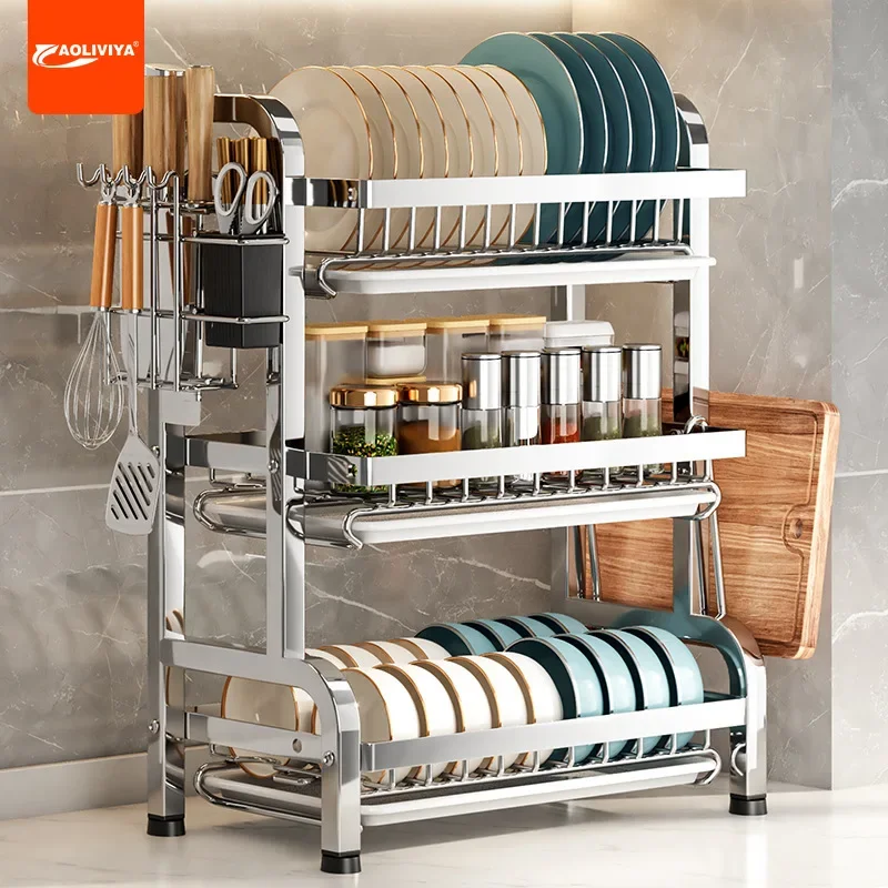 

Aoliviya Thickened Stainless Steel Kitchen Bowl Rack Draining Storage Rack Multi-Functional Table Top Chopsticks Plate