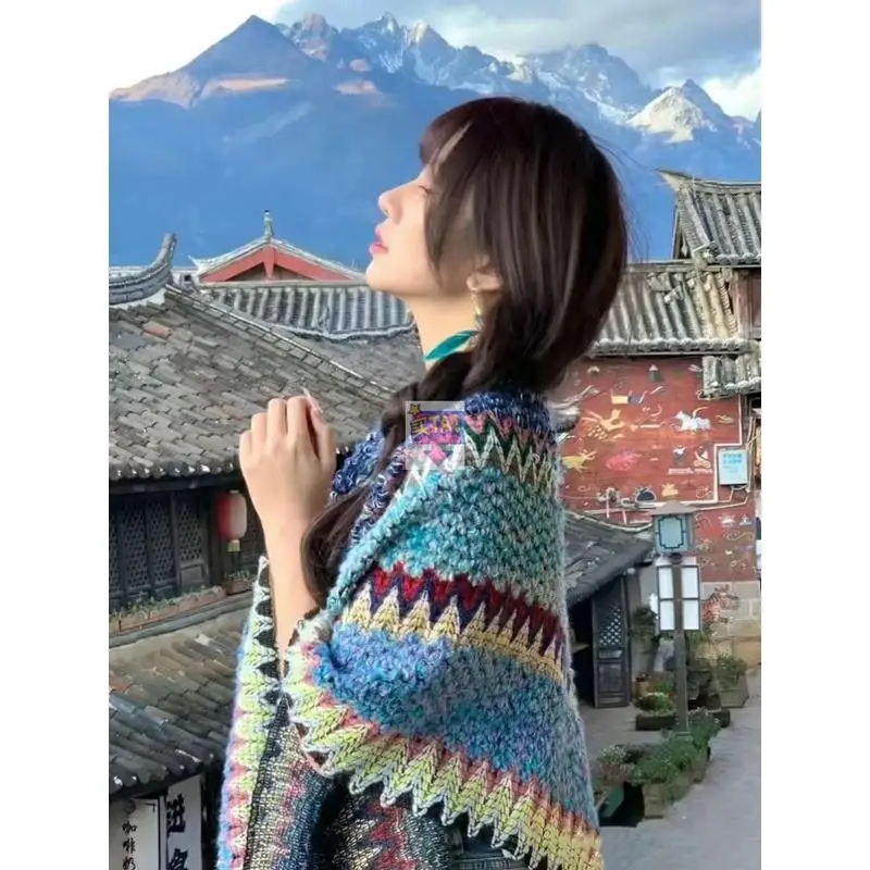 

Women's Knitted oulder Wrap Cardigan Thiened Stripe Pattern Svel Regular Sle Autumn Faion Ladies' Sweater