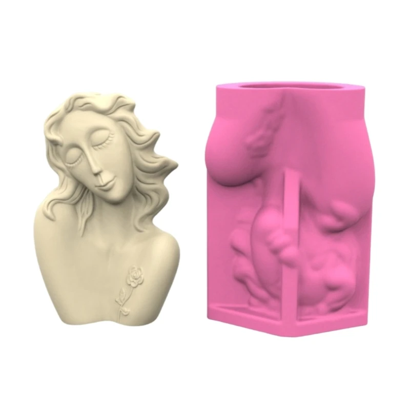 2023 New Flexible Silicone Mold Crafting Moulds Concrete Planter Mold Girl for Resin Art Vases and Unique Desk Organizers