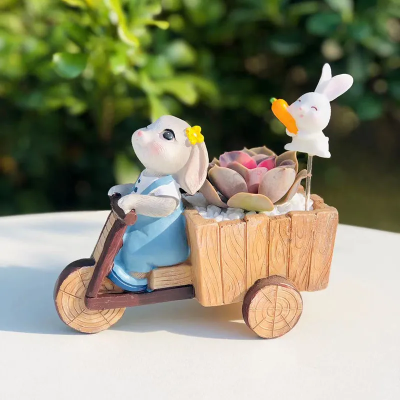 Cartoon cute bunny resin flowerpot,creative desktop succulent potted plant,home balcony garden small flowerpot plant accessories
