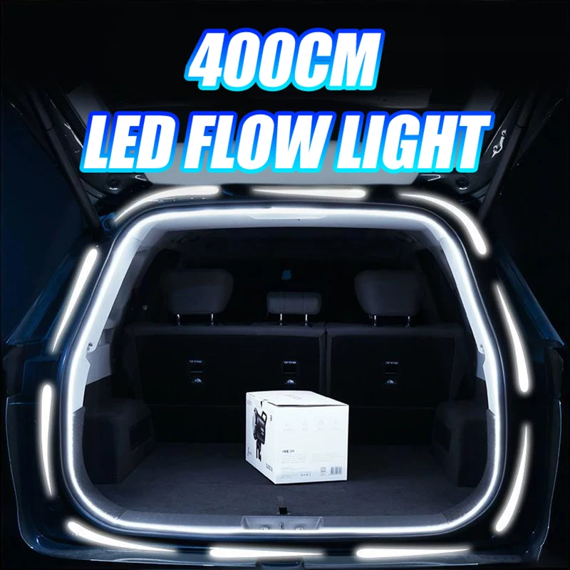 400 cm dynamisches Kofferraum-Flusslicht für SUV/MPV, PVC, flexibles Auto-Scannen, fließender Lichtstreifen, dekorative LED-Lampe, universell für 12 V