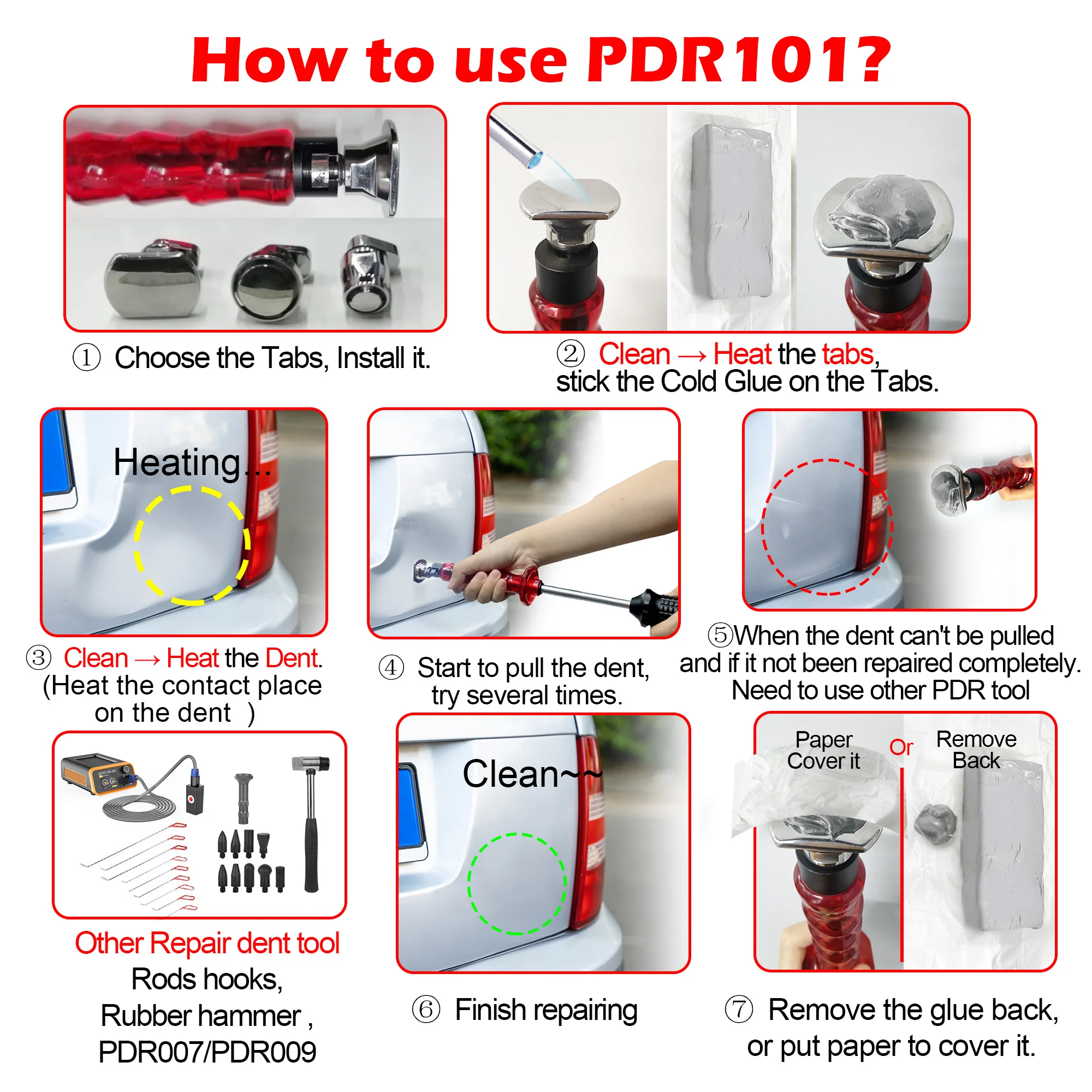 2​024 WOYO PDR101 Slide Hammer Dent Puller with Tabs Set, Automotive PDR Paintless Dent Repair Tools for All Car