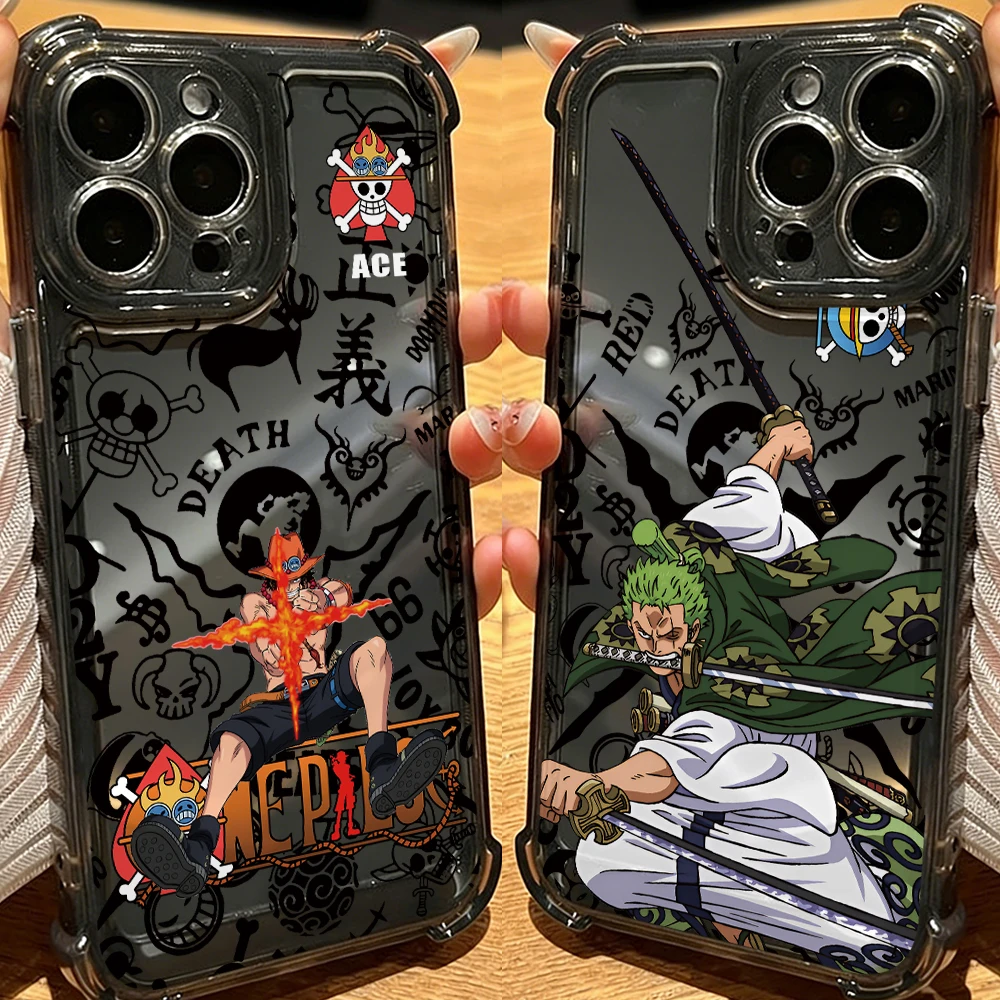 One Piece Aces Zoros Handyhülle für iPhone 18 17 Air 16 16e 15 14 Plus 13 12 11 Pro Max X Xs XR Schwarze Transparente Anti-Drop-Hülle