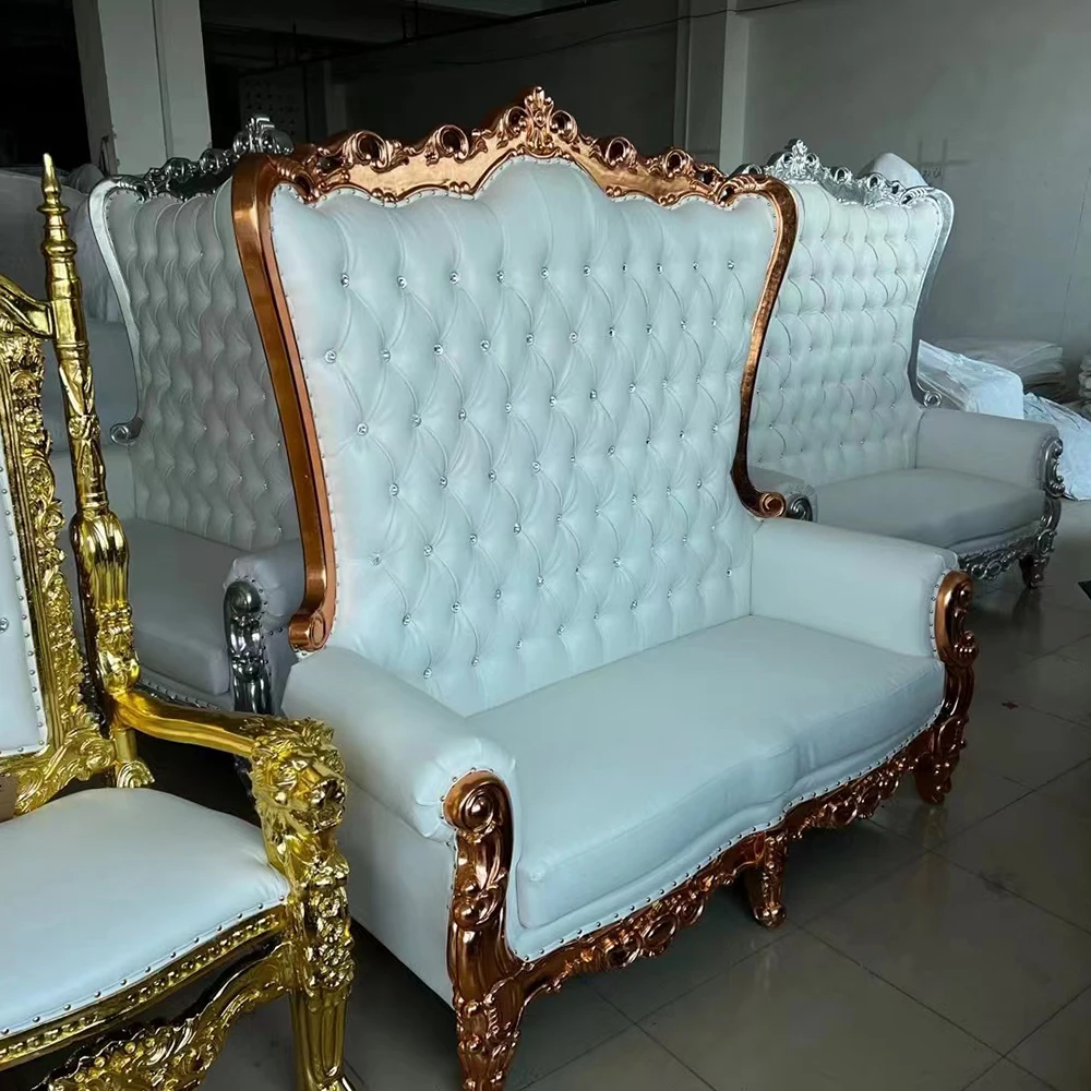 Guangzhou China golden high back antique pedicure royal wedding sofa sets BRIDal sofa king throne chair rental view 3