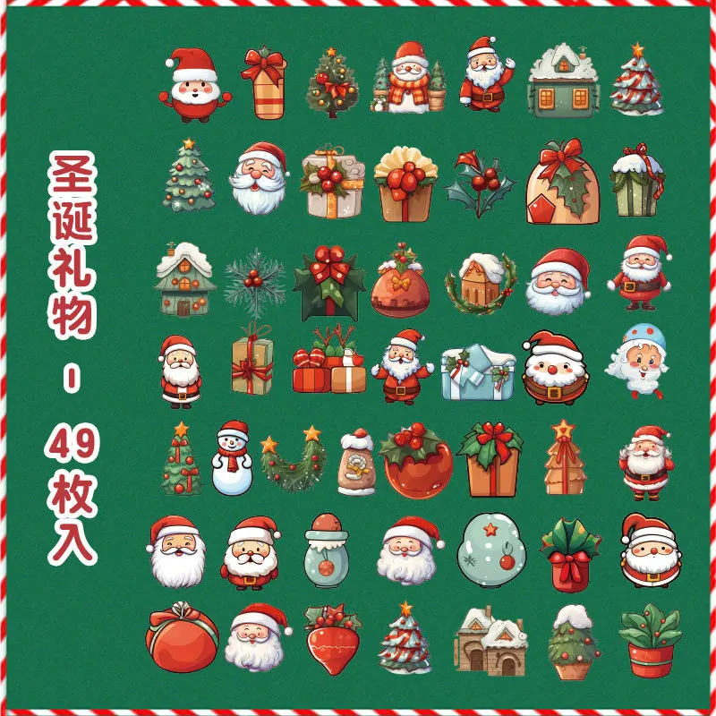 49 pcs/pack Kawaii Cartoon Christmas Stickers Adhesive DIY Scrapbooking Material Stick Labels hand made Junk Journal Supplies