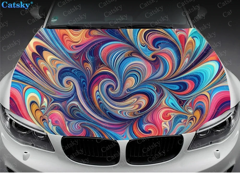 Psychedelic Swirl Pattern Car Hood Decal Stickers Wrap Vinyl Film Engine Cover Decals Sticker Car Hood Protective Film