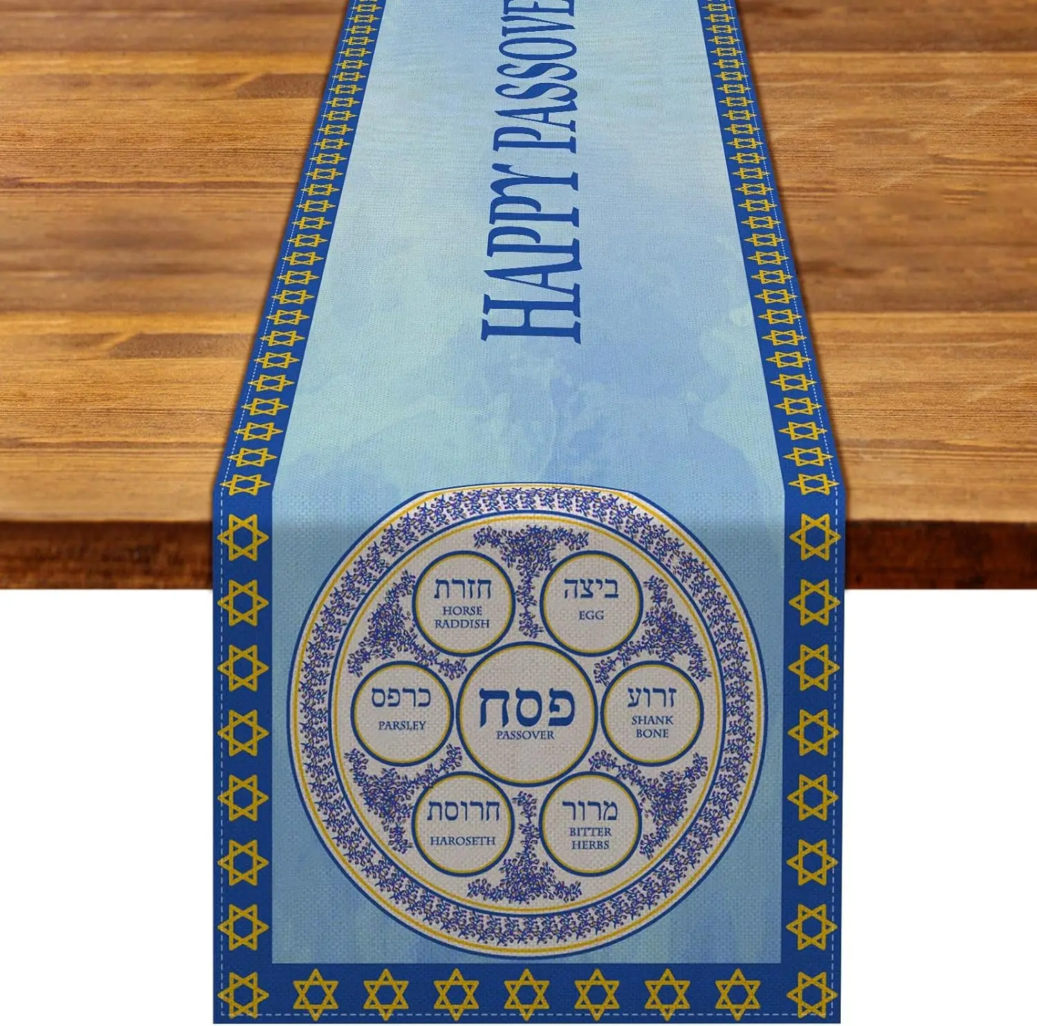 Happy Linen Passover Table Runner Holiday Party Decor Rustic Jewish Pesach Festival Home Kitchen Dining Table Runners Decoration