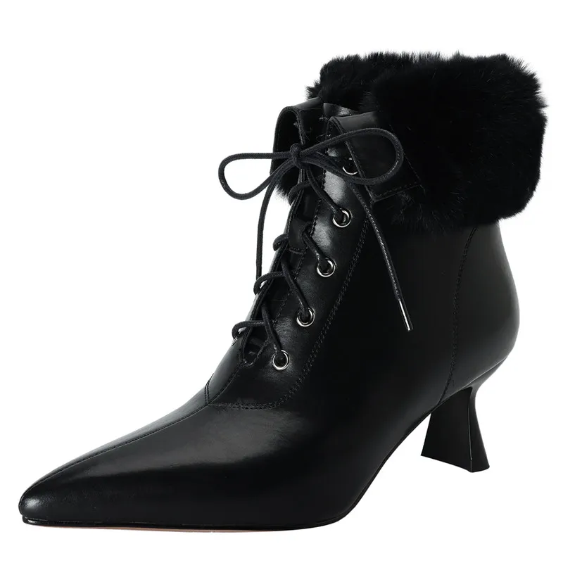 New Sexy Fashionable Winter Warm Women's Short Boots With Elegant Slim Straps Simple Comfortable Rabbit Fur Quality High Heels