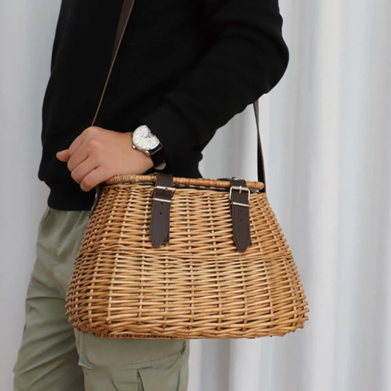 Handwoven Basket Practical Grocery Basket Large Capacity Crossbody Storage Basket for Party Gathering Garden Wedding Festival