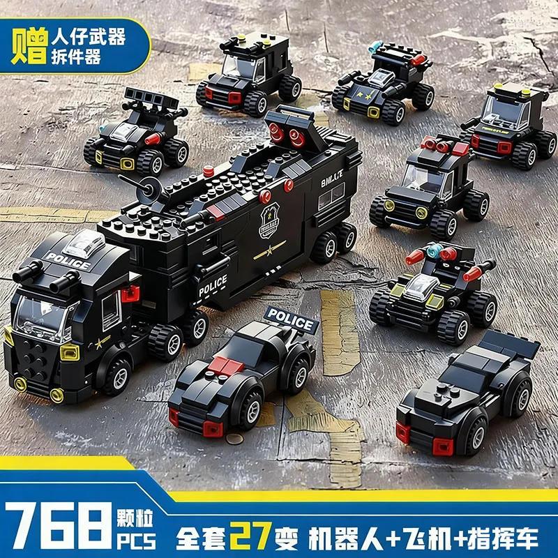 SWAT محطة الشرطة القيادة نماذج من الشاحنات اللبنات مدينة هليكوبتر الطوب عدة ألعاب تعليمية للأطفال هدية الكريسماس #1