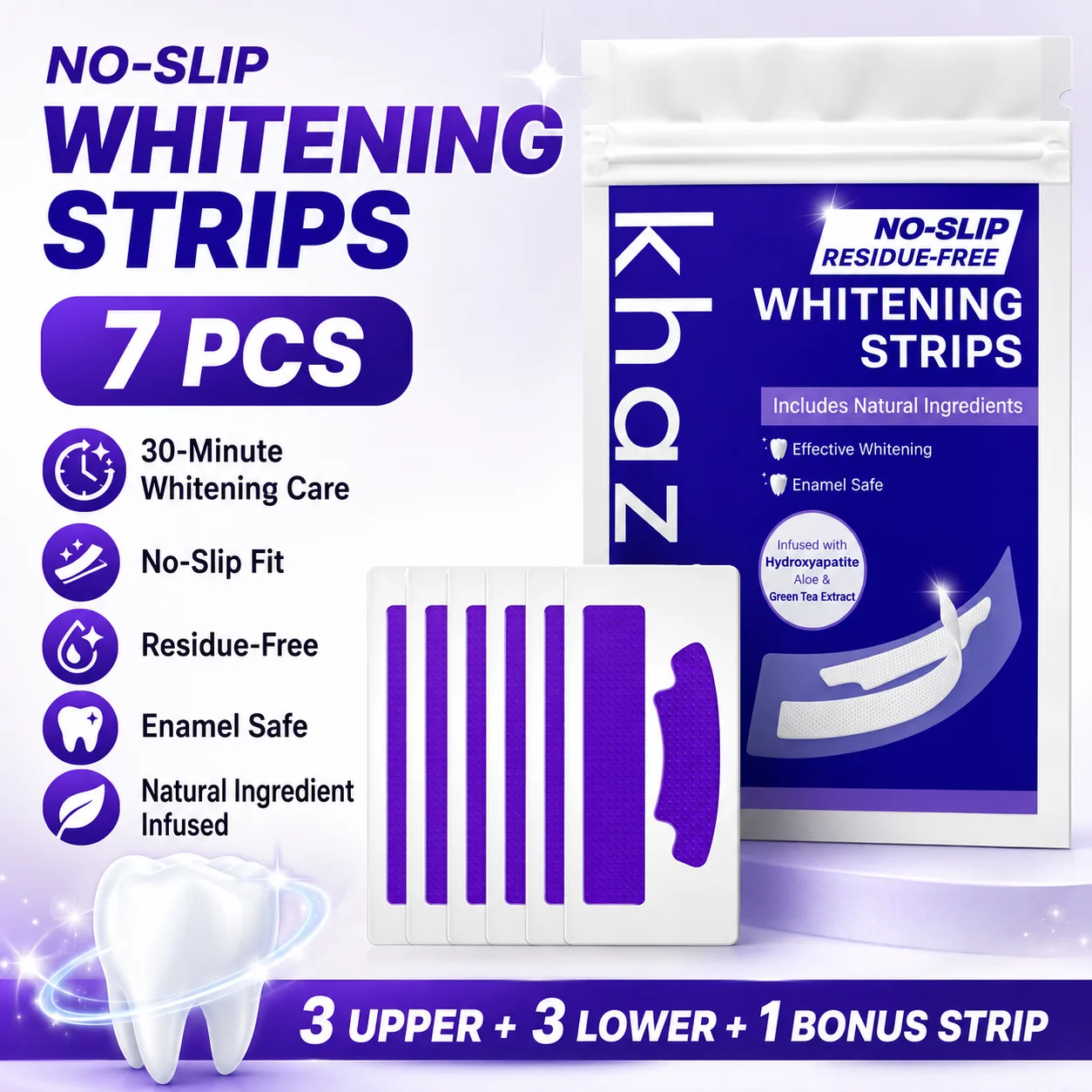 1/7 pairs Teeth Whitening Strips for Whiter-Looking Smile, Flexible Tooth Strips Easy to Apply for Daily Cosmetic Care