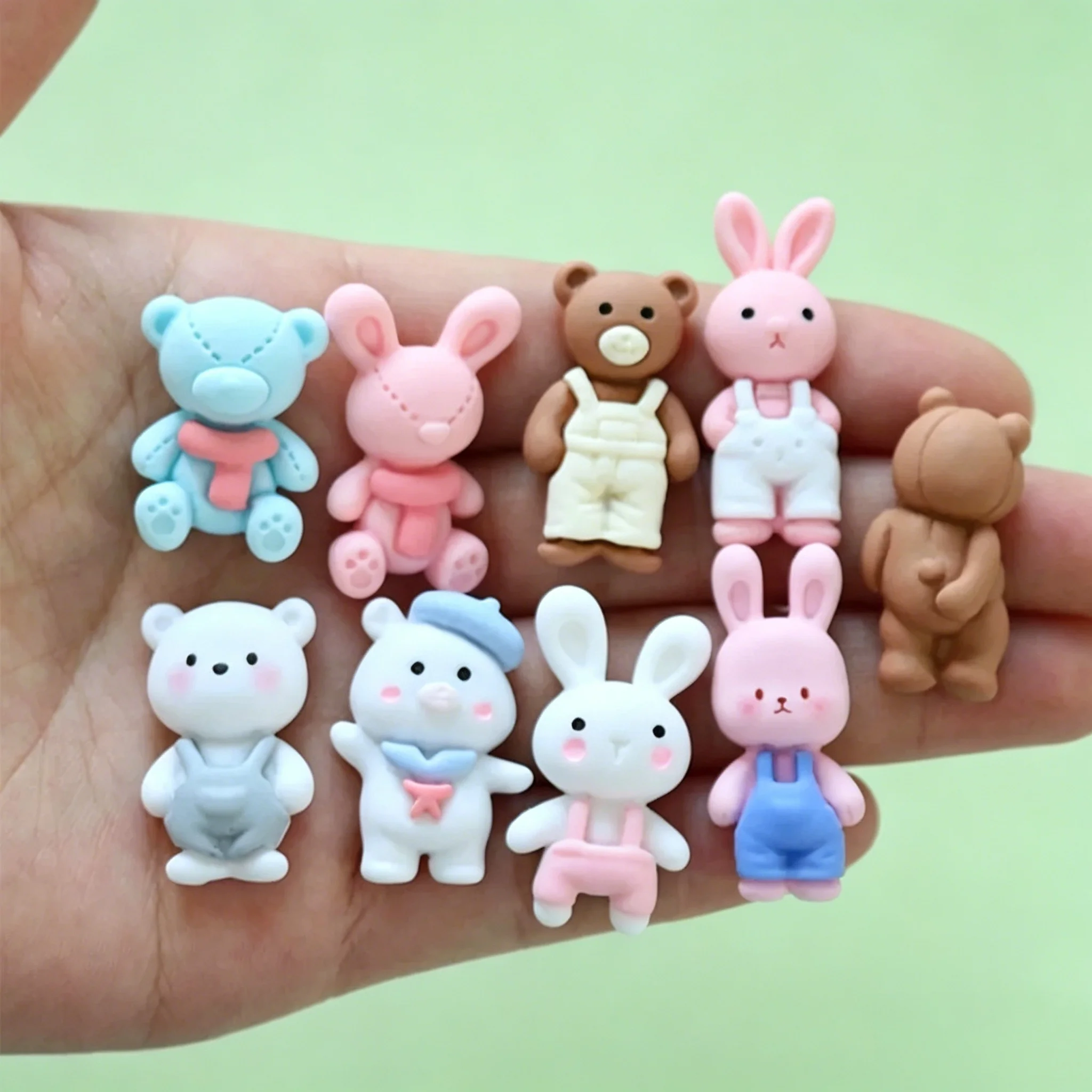 10Pcs Animal in Overalls Resin Cabochons, Flat Back for DIY Jewelry & Decoration