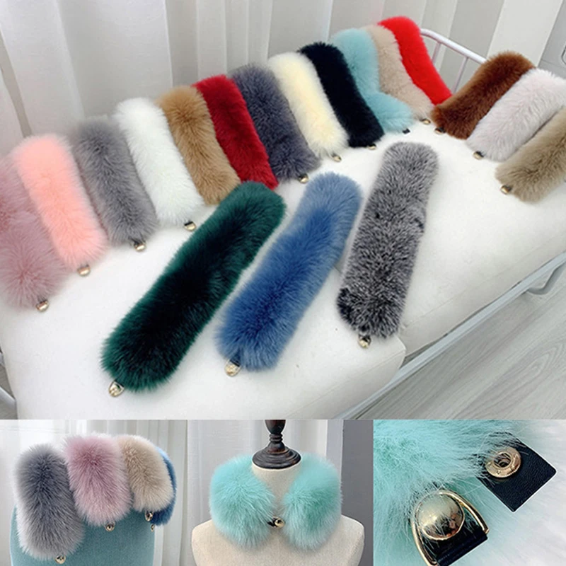 2024 Faux Fox Fur Thickened Women Winter Warm Soft Furry Scarves Casual Outdoor Neck Solid Color Autumn Warmer Collar Fur Scarf
