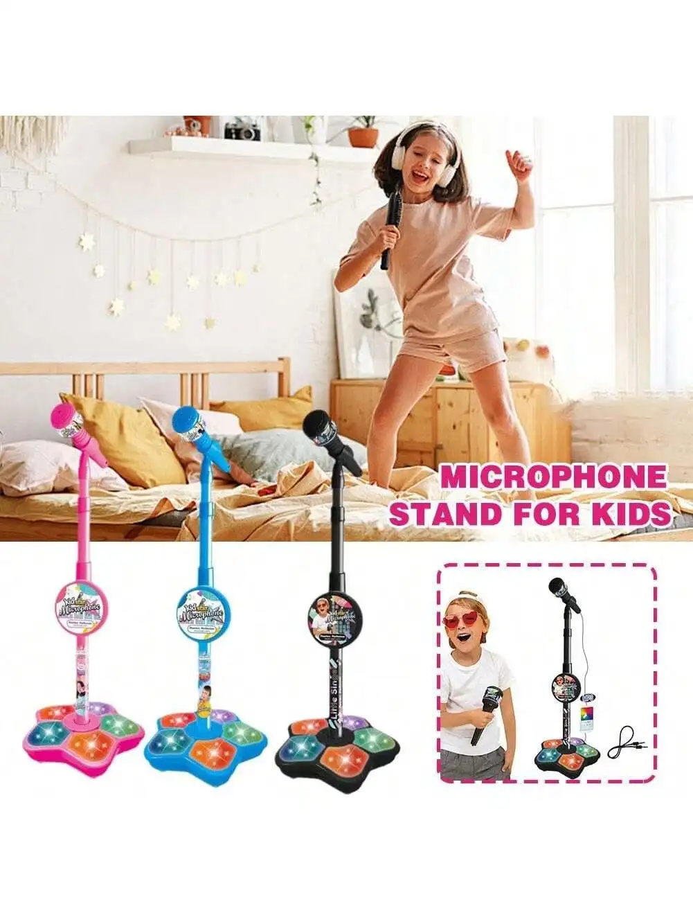 Microphone chantant pour enfants, jouet avec haut-parleur de musique, Instrument de karaoké lumineux, cadeau d'anniversaire pour enfants