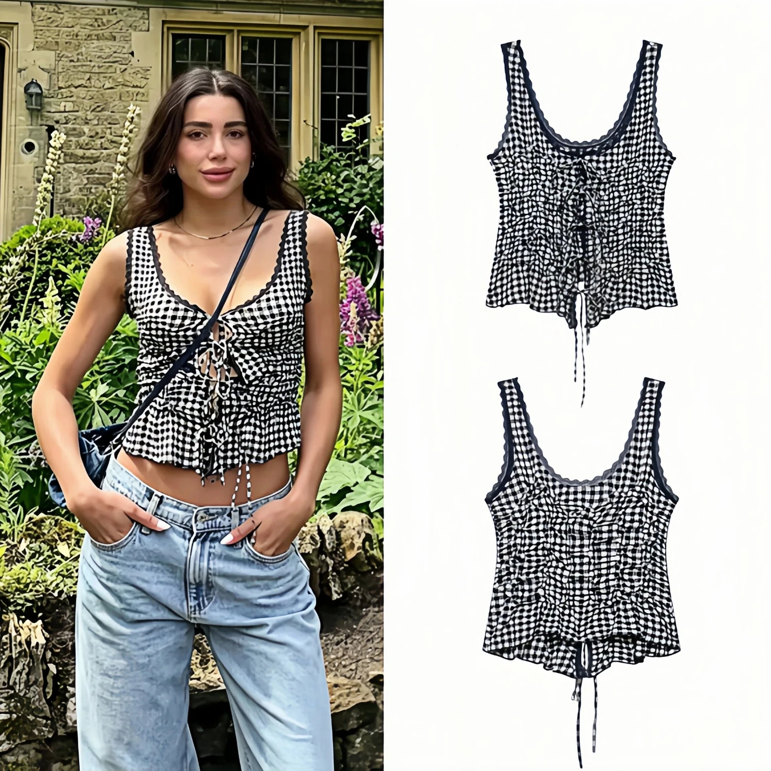 Elegant Bow Pleated Top 2026 New Summer for Women Vacation Chic Sleeveless Vest Top Lightweight Flowy Casual Trendy Street